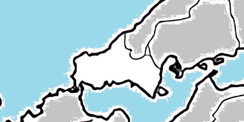 山口県が中心に見える日本地図　熱破壊式に特化したおすすめクリニックがある地域にマップピン　イラスト