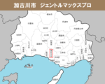 兵庫県の白地図　加古川市に赤枠