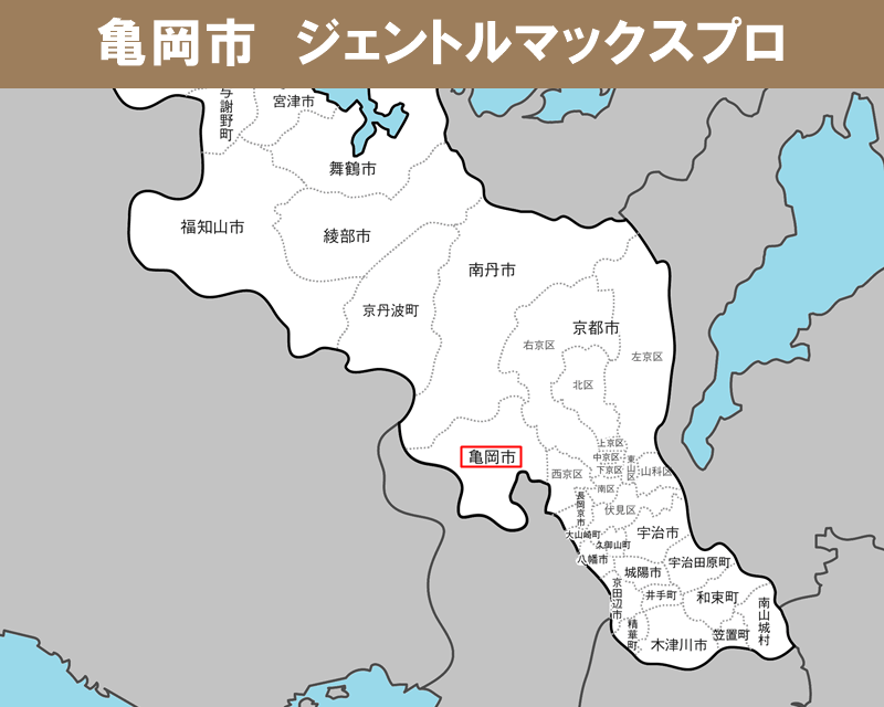 京都府の白地図　亀岡市に赤枠