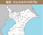 千葉県の白地図　柏市に赤枠