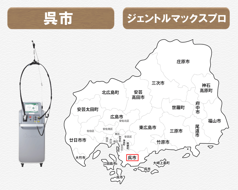 広島県　地名入りの白地図　呉市に赤枠　ジェントルマックスプロの写真