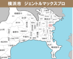 神奈川県の白地図 　横浜市西区に赤枠