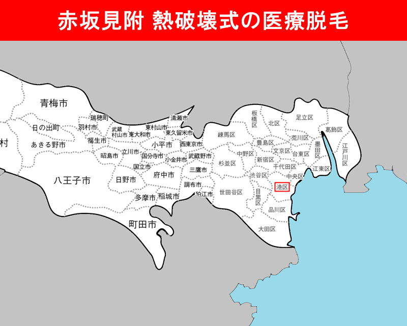 東京都の白地図　港区（赤坂見附）に赤枠
