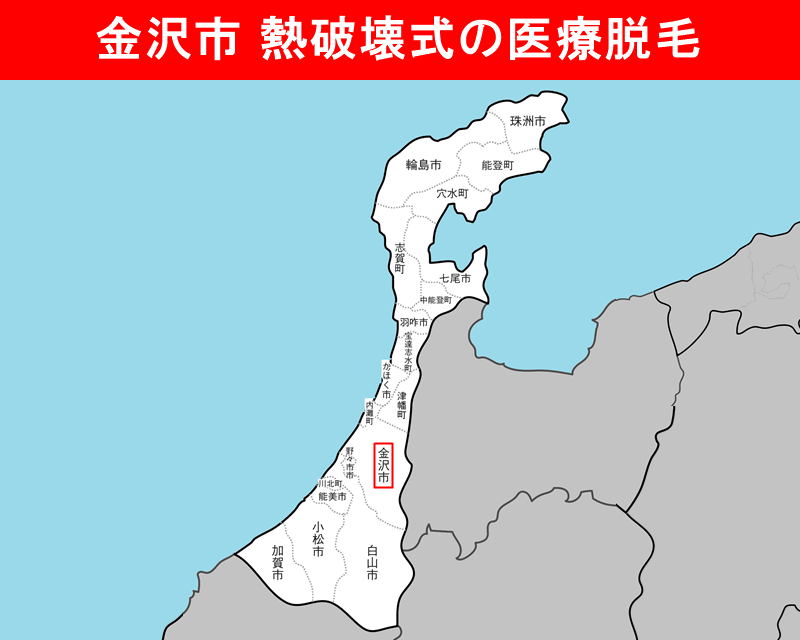 石川県の白地図　金沢市に赤枠
