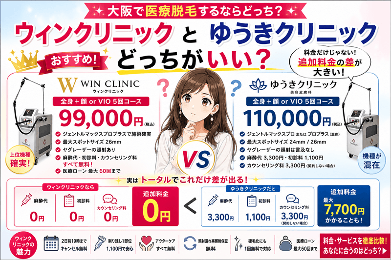 ウィンクリニックとゆうきクリニックを徹底比較｜料金以外の違いは要チェック