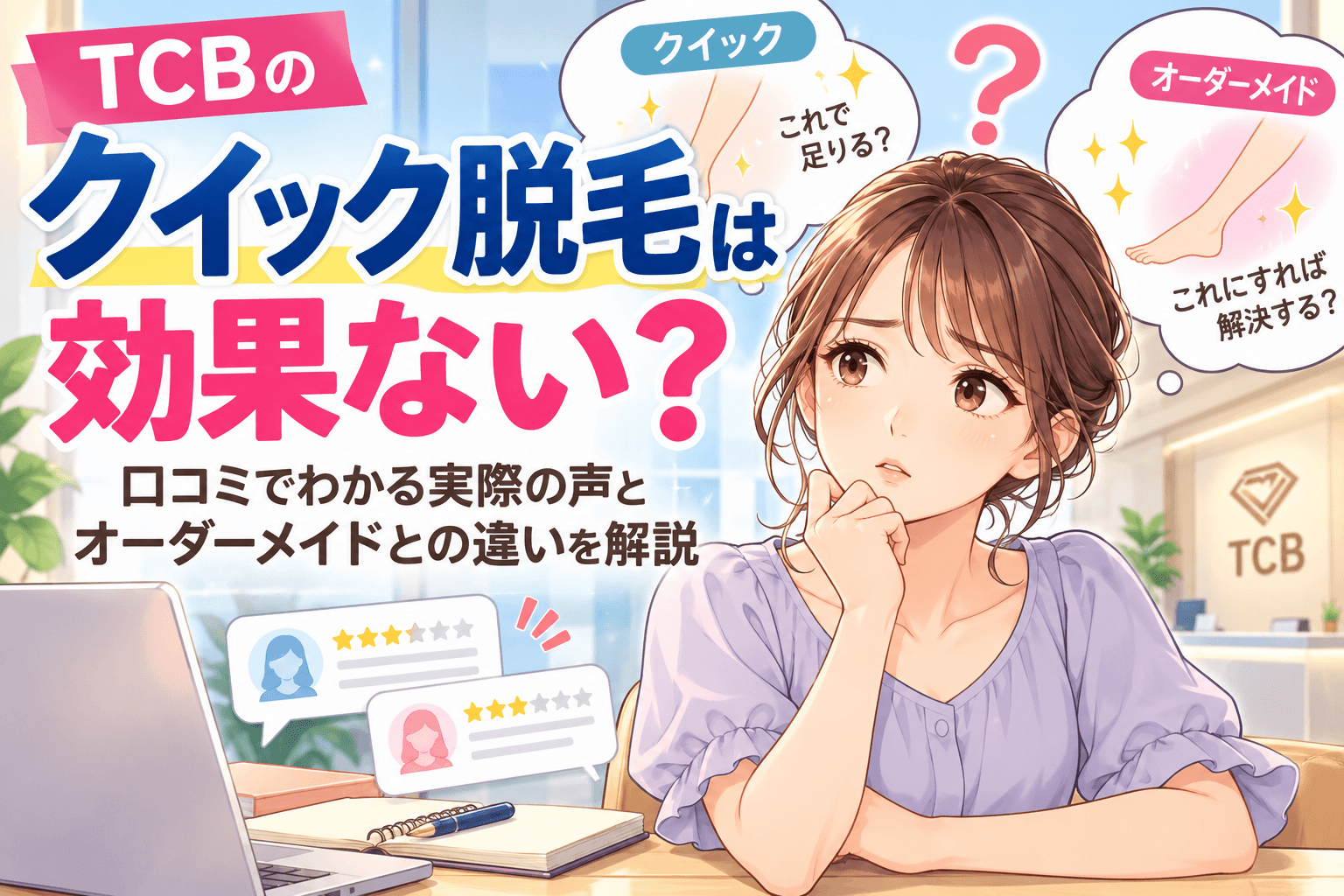 TCBのクイック脱毛は効果ない？照射方式と機械から口コミを検証